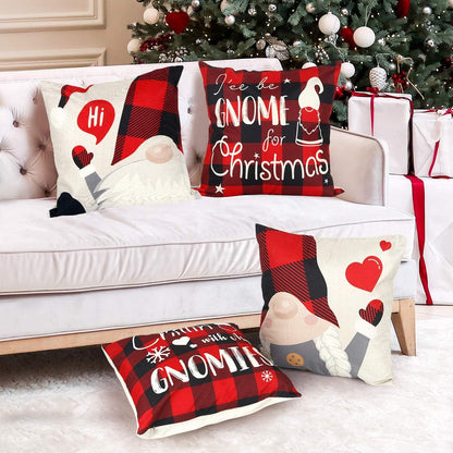 Gnome Christmas Pillow Covers 18X18 Set of 4, Christmas Decorations Pillow Cases Decorative Throw Pillow Covers, Pillowcase Xmas Decoration