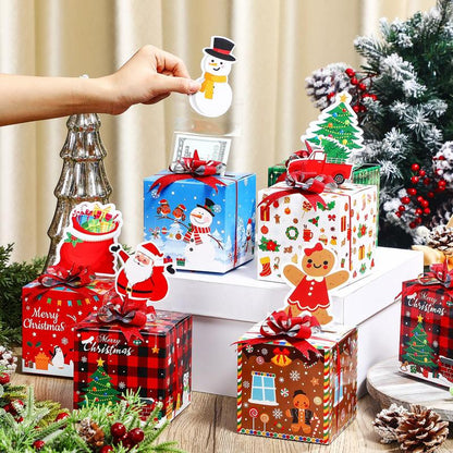 12 Pcs Christmas Money Box Christmas Party Gift Money Gift Boxes for Cash Pop up Christmas Money Holders for Cash with Festive Red Bows Clear Cash Seal Bags Penguin Santa Reindeer Snowman Gingerbread Men Pattern for Birthday Christmas Party Favor Supplies