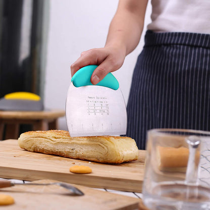 Dough Pastry Scraper Chopper/Stainless Steel Dough Scraper Cutter with Ergonomic Rubber Non-Slip Grip/Dough Scraper Cutter/Pro Pastry Pizza Cutter Chopper (Blue)