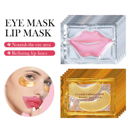 10/20Pcs Golden Crystal Collagen Eye Mask anti Dark Circle Anti-Aging Moisturizing Pink Lip Mask Eyes Lips Travel Size Skin Care