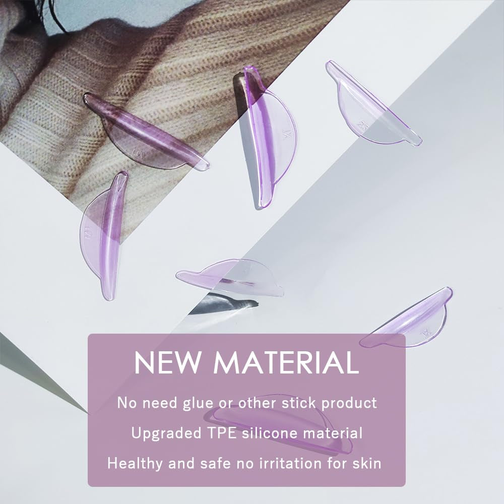 Lash Lift Pads, 16Pcs Reusable Soft Eyelash Perm Curler for Lash Lift Kit Self-Adhesive Ancillary Eyelash Curl Glue Free in Contact with Eyelids (Purple)