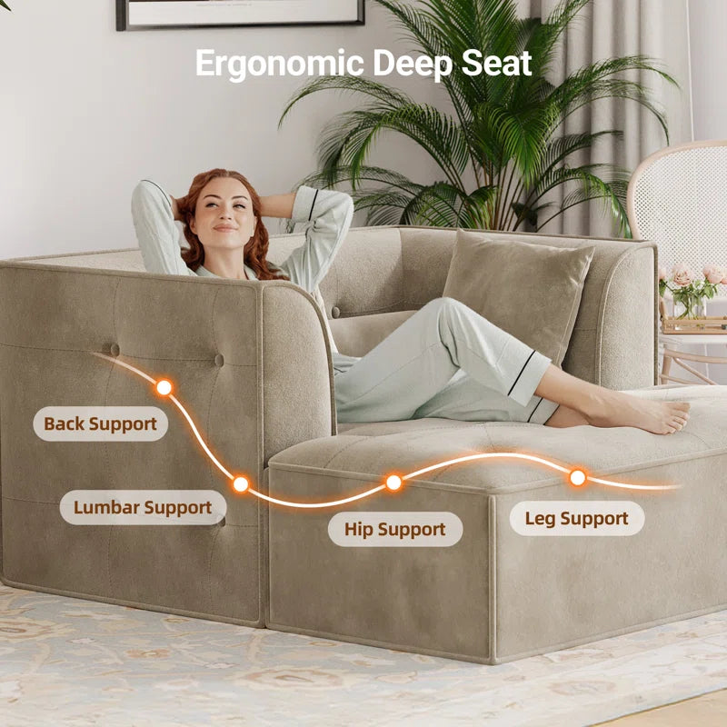 Modern Sofa with Removable Ottoman and Pillows