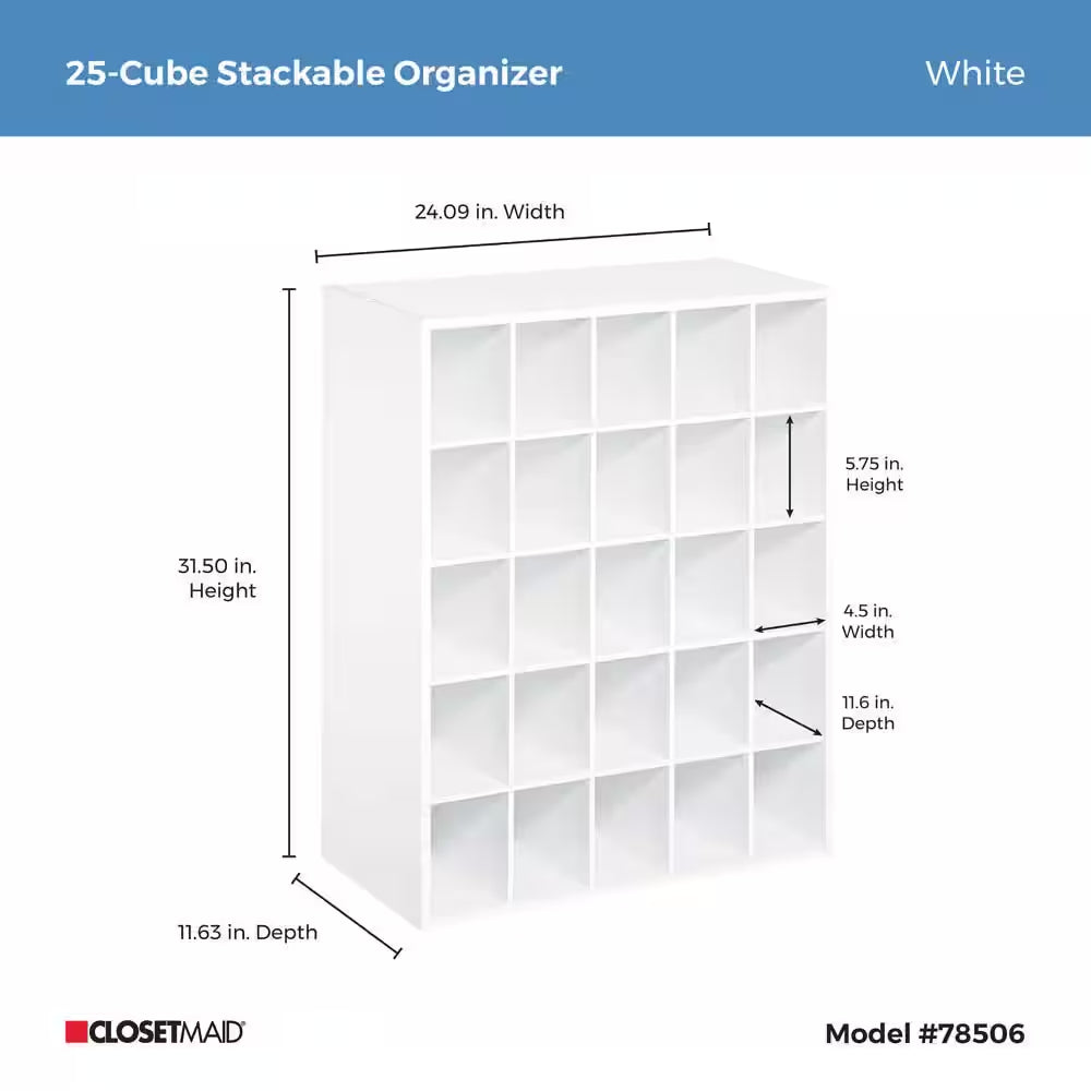 White 25-Cube Storage Organizer 32 In. H X 24 In. W X 12 In. D 