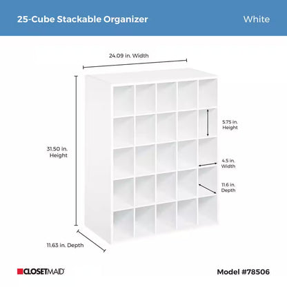 White 25-Cube Storage Organizer 32 In. H X 24 In. W X 12 In. D 