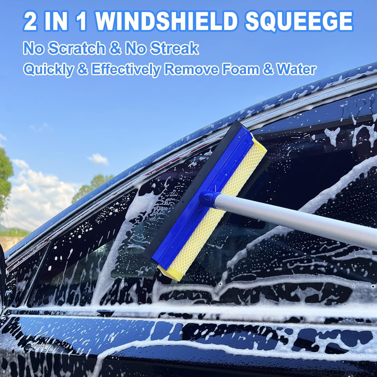 Car Wash Brush Kit Mitt Mop Sponge with Long 62'' Handle, 1 Chenille Scratch-Free Replacement Head, Windshield Window Squeegee,Car Duster,Car Detailing Brushes,Tower,Car Cleaning Kit for Cars RV Truck