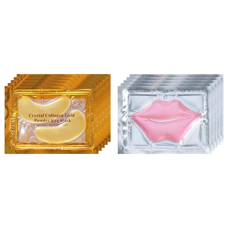 10/20Pcs Golden Crystal Collagen Eye Mask anti Dark Circle Anti-Aging Moisturizing Pink Lip Mask Eyes Lips Travel Size Skin Care