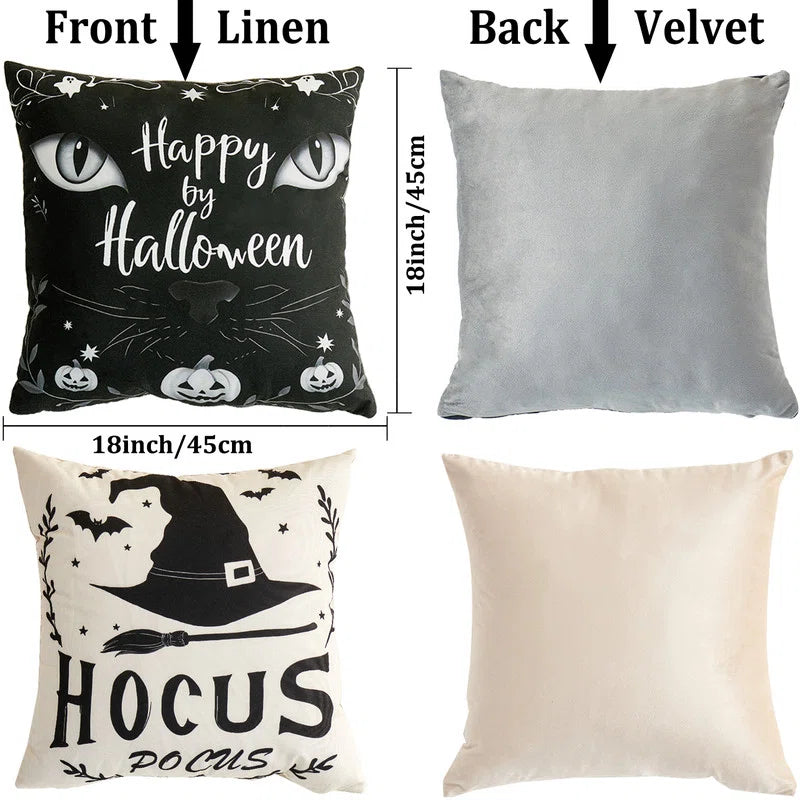 Set of 4 Halloween Pillow Covers, 18"X18" Halloween Decorations Pillow Cases(No Pillow)