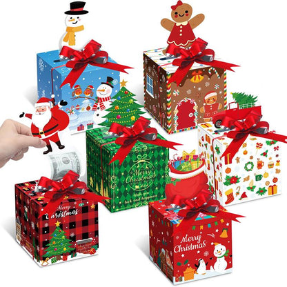 12 Pcs Christmas Money Box Christmas Party Gift Money Gift Boxes for Cash Pop up Christmas Money Holders for Cash with Festive Red Bows Clear Cash Seal Bags Penguin Santa Reindeer Snowman Gingerbread Men Pattern for Birthday Christmas Party Favor Supplies