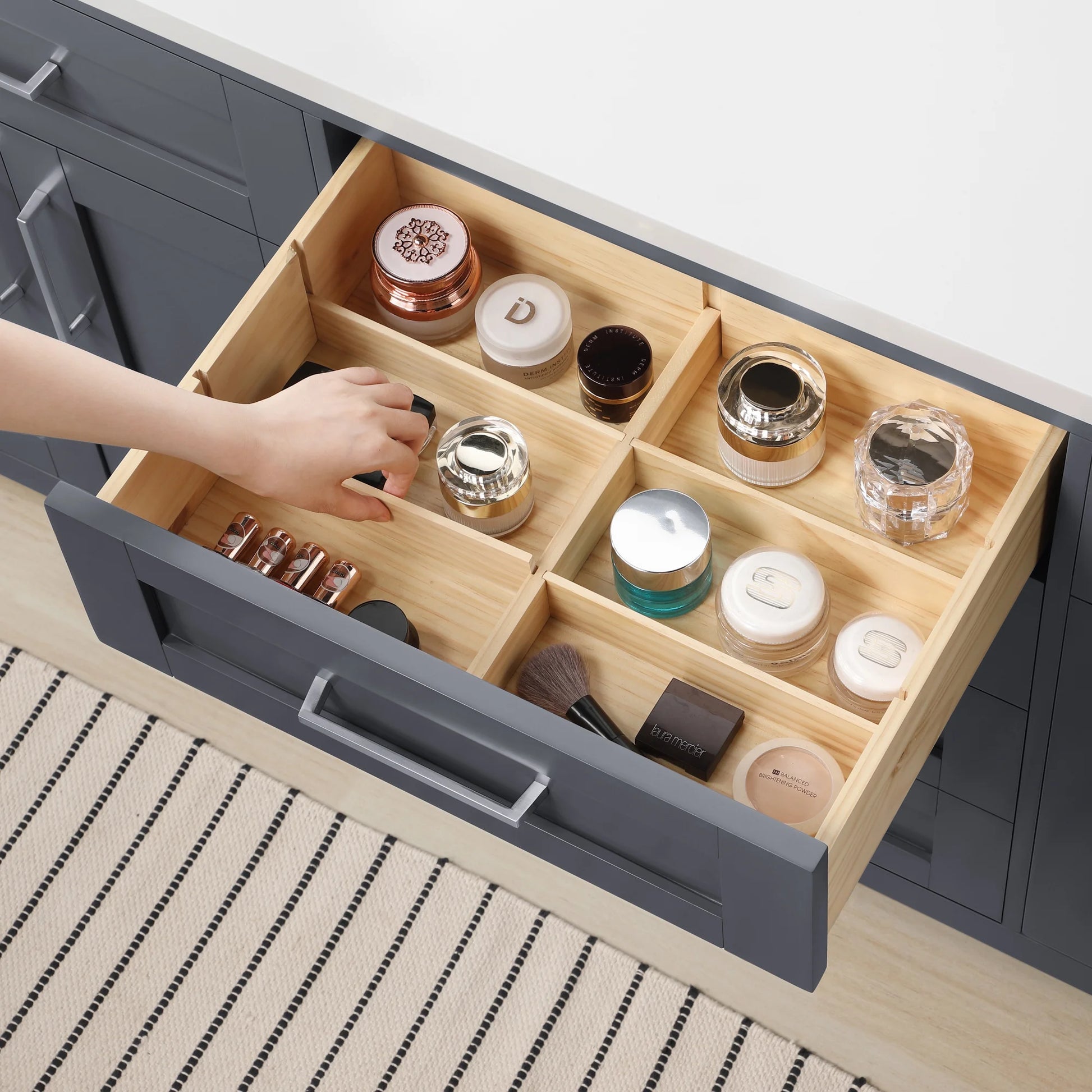 Dark Charcoal Bathroom Vanity with Engineered Marble Countertop and Framed Wall Mirrors 