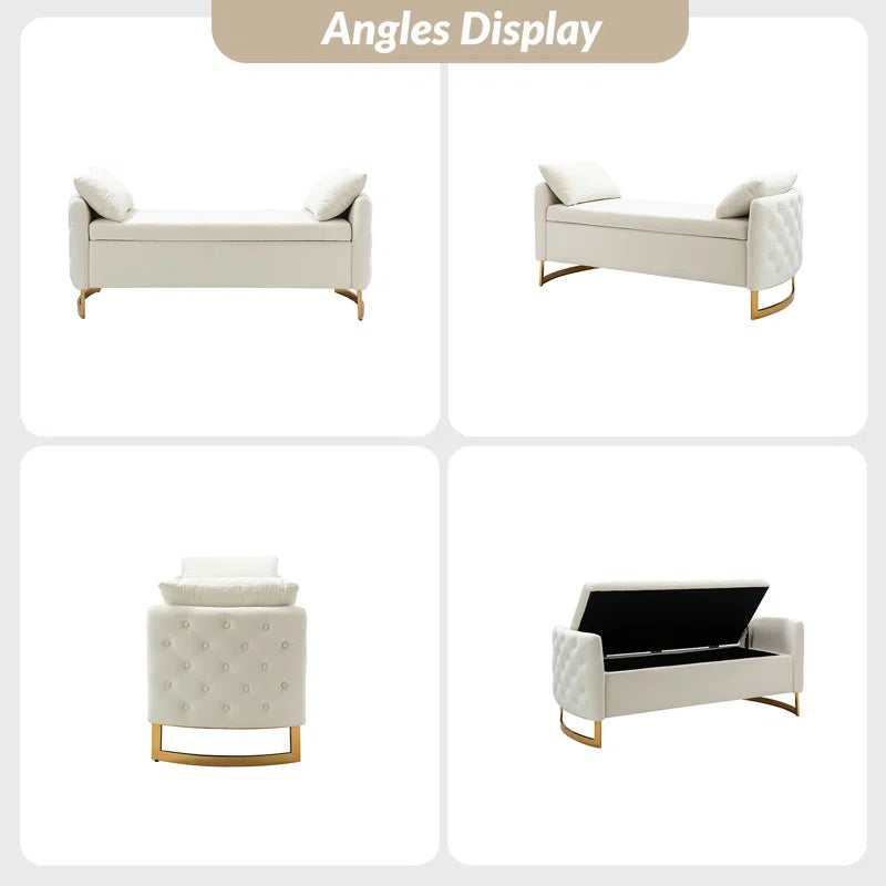 Elegant Aristides Velvet Upholstered Flip Top Storage Bench with Cozy Pillows