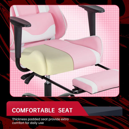 Ergonomic Gaming Chair , High Back PU Leather W/Footrest, Rolling Swivel for Adults ,Pink