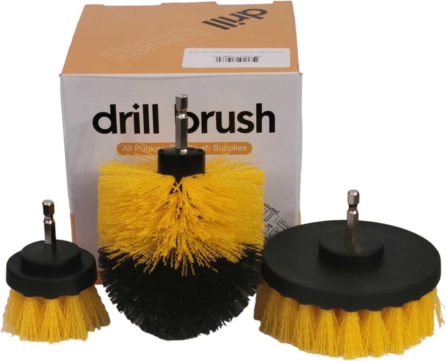 3 Pcs Drill Brush Cleaner Attachments Set Multi-Purpose Scrubber for House - Ideal for Crevices, Car Seats, Rims, Bathroom, Kitchen, Tiles Cleaning (Yellow)