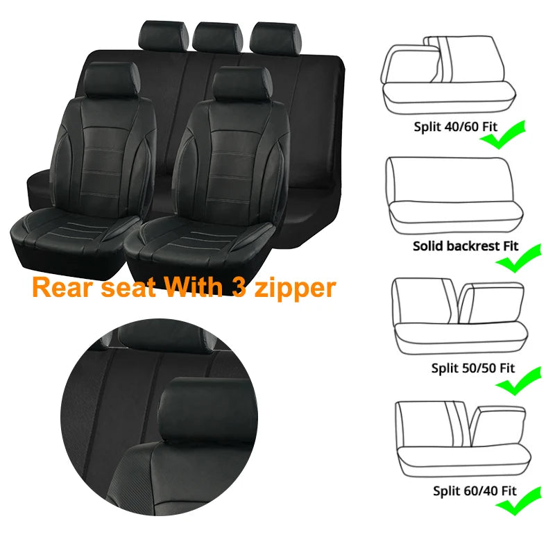Black Universal Car Seat Covers Leather Splicing Carbon Fiber Car Accessories Interior Seat Protector Cushion Luxury