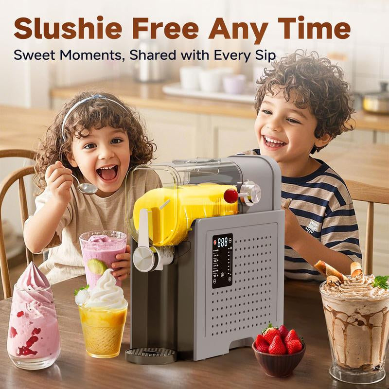 Slushie Machine / Soft Serve Ice Cream 2 in 1 Machine Large Capacity Frozen Drink Maker, Suitable for Slush, Margaritas, Smoothies, Frappés, Milkshakes and Various Other Beverages. Features Automatic Cleaning and Multiple Functional Options.