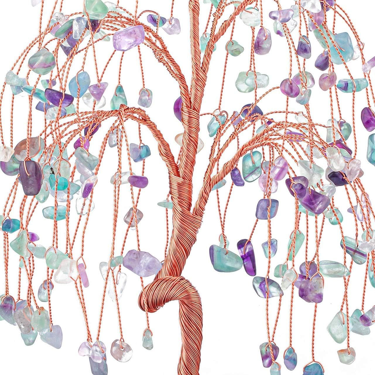 Natural Healing Crystals Fluorite Tree Tumbled Gemstone Stones Money Tree, Geode Agate Slices Base Feng Shui Ornaments Home Table Decoration for Wealth and Luck 5.5"-6.3"