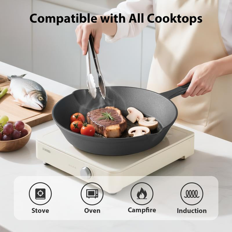 Cast Iron Skillets 3/4/5 PCS, Pots and Pans Set for Professional Restaurant Chef Quality, Pre-Seasoned Cookware Set - 4‘’,5.5“,6“, 8“, 10“ Fry Pans, Skillet Multi-Functional with Ergonomic Handles - for Frying, Saute, Cooking, Pizza