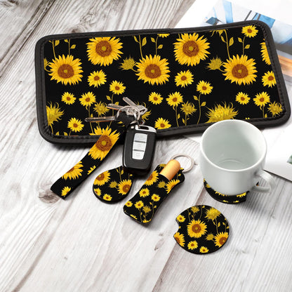 26 Pieces Sunflower Car Accessories, Sunflower Seat Covers Full Set Floor Mat Steering Wheel Cover Seat Belt Shoulder Pads Center Armrest Pad Gear Cover Handbrake Interior Car Decor