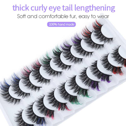 Colorful Fluffy Faux Mink Lashes Colored 3D Curl Strip Long Eye Lashes 10 Pairs Dramatic Lashes Volume Fake Eyelashes for Women and Girls