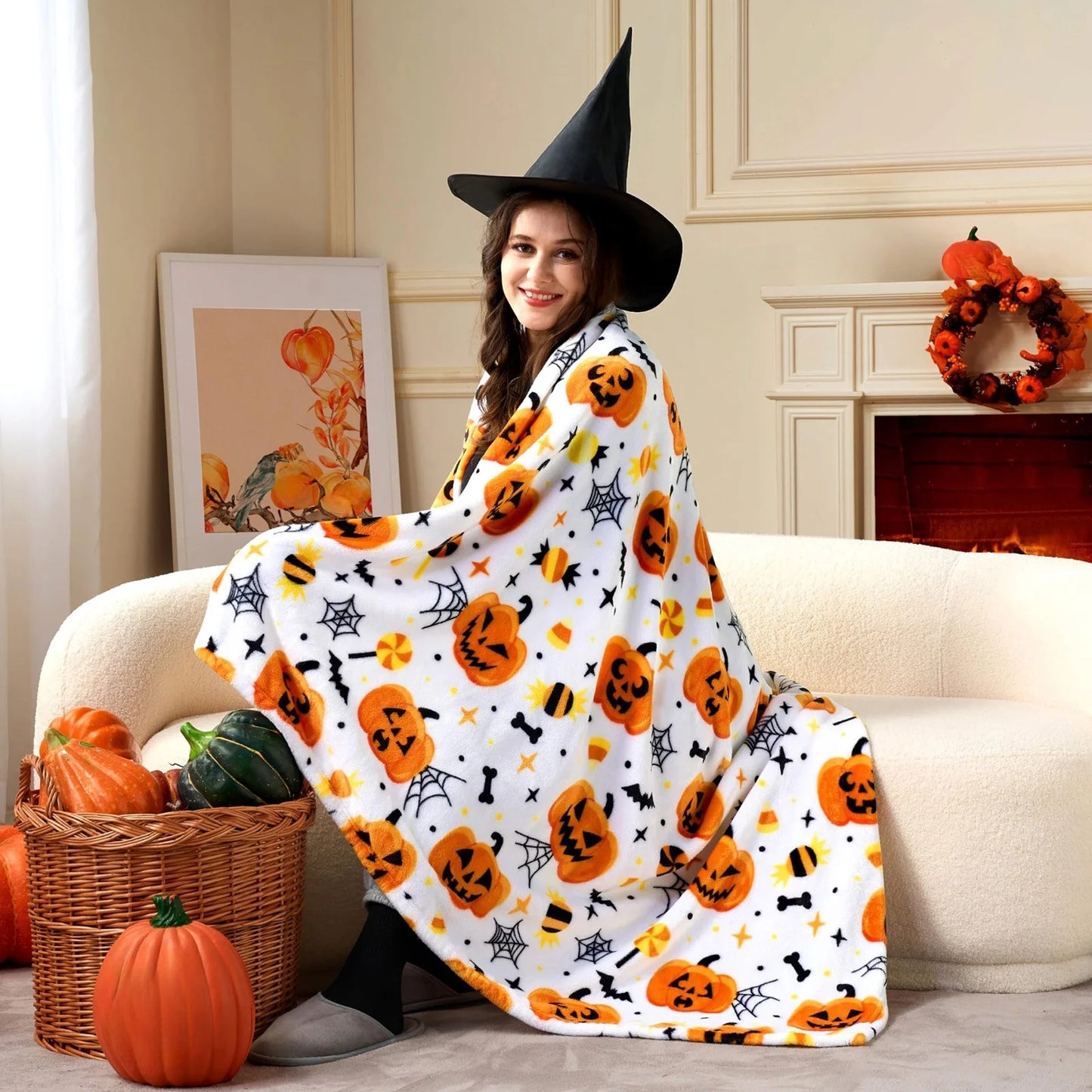 Clearance! Halloween Throw Blanket - Soft Plush Spider Webs Bat  Soft, Plush, Warm Fall Cabin Throw for Sofa Bed Couch Chair Dorm