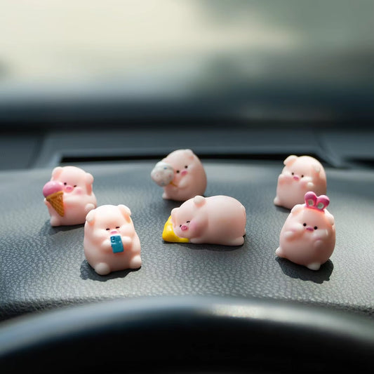 6PCS Cute Pink Pig Car Dash Decorations Car Door Rear View Mirror Ornament Interior Accessories for Home Office