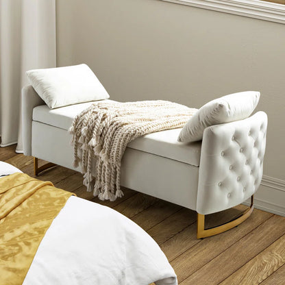 Elegant Aristides Velvet Upholstered Flip Top Storage Bench with Cozy Pillows