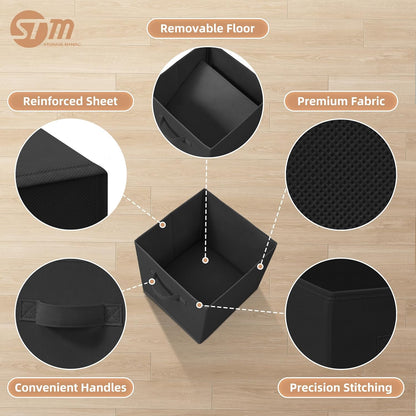 Storage Cubes, 11 Inch Durable 6 Pack Fabric Foldable Collapsible Bins with Handles for Organization, Closet, Shelves, Offices, Toys, Black