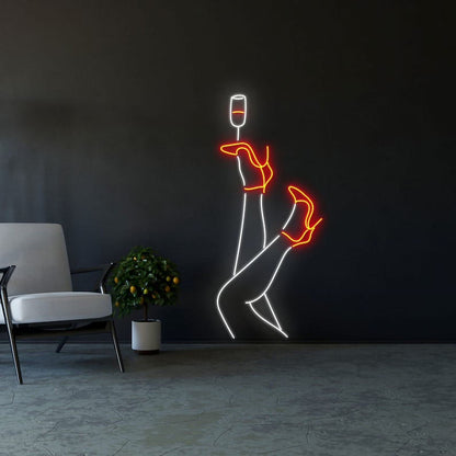 Legs & Heels with Wine Glass Led Sign, Sexy Legs Led Sign, Bar Neon Sign