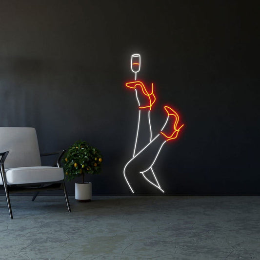 Legs & Heels with Wine Glass Led Sign, Sexy Legs Led Sign, Bar Neon Sign