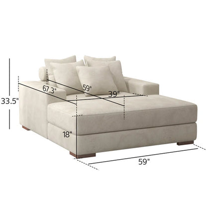 Braidon 59" Wide Upholstered Corduroy Sofa Couch with 5 Pillows