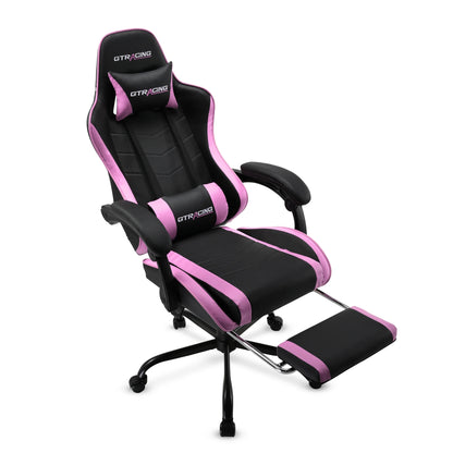 Ergonomic Gaming Chair GTWD-200 with Adjustable Pillows and Footrest , Pink