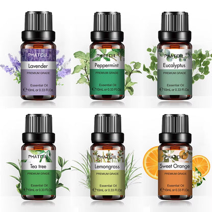 6Pcs Essential Oils Set for Diffuser Candle Making -10ML Lavender Eucalyptus Peppermint Tea Tree Sweet Orange Lemongrass