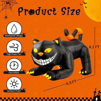 Halloween Inflatable 6 FT Black Cat Inflatable Moving Head, Scary Halloween Decorations Black Cat with LED Lights Built-In, Halloween Outdoor Decorations Clearance for Holiday/Party/Yard/Garden