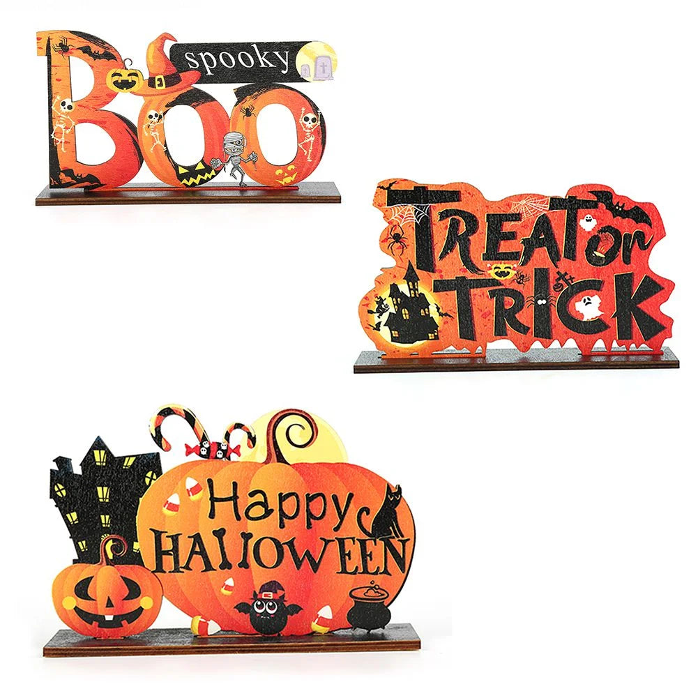 3Pcs Halloween Centerpieces for Tables Happy Indoor Table Decorations Pumpkin Table Centerpieces Wooden Boo Trick or Treat Sign for Halloween Party Indoor Tier Tray Room