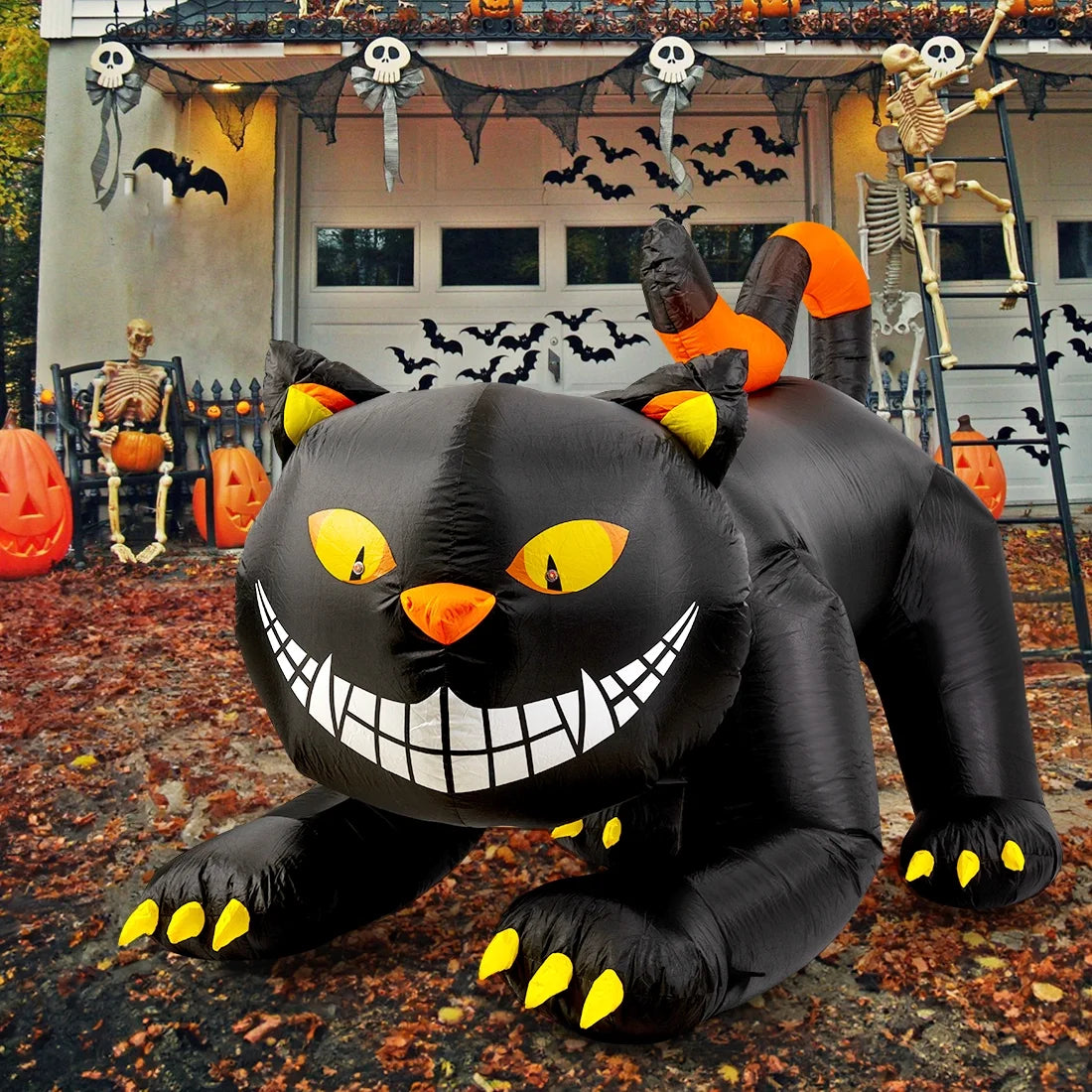 Halloween Inflatable 6 FT Black Cat Inflatable Moving Head, Scary Halloween Decorations Black Cat with LED Lights Built-In, Halloween Outdoor Decorations Clearance for Holiday/Party/Yard/Garden