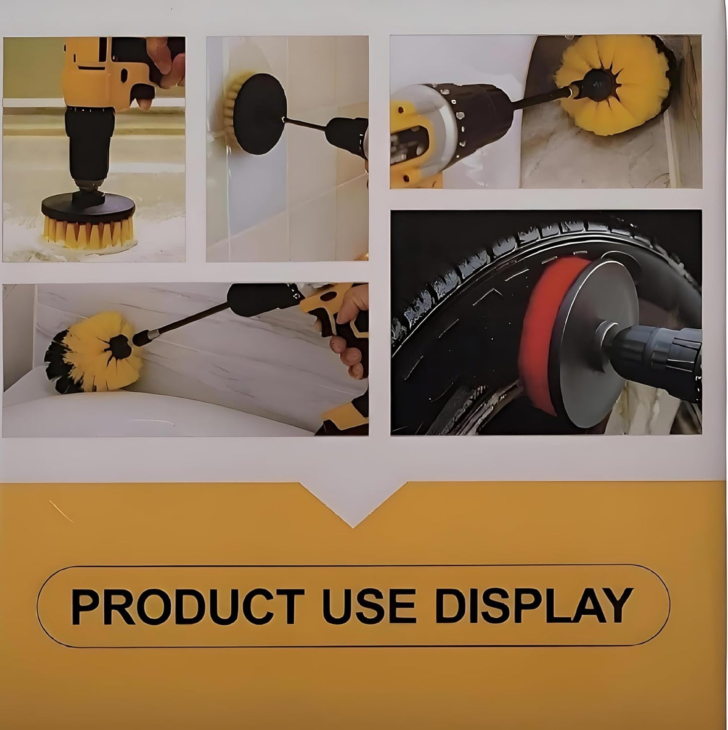 3 Pcs Drill Brush Cleaner Attachments Set Multi-Purpose Scrubber for House - Ideal for Crevices, Car Seats, Rims, Bathroom, Kitchen, Tiles Cleaning (Yellow)