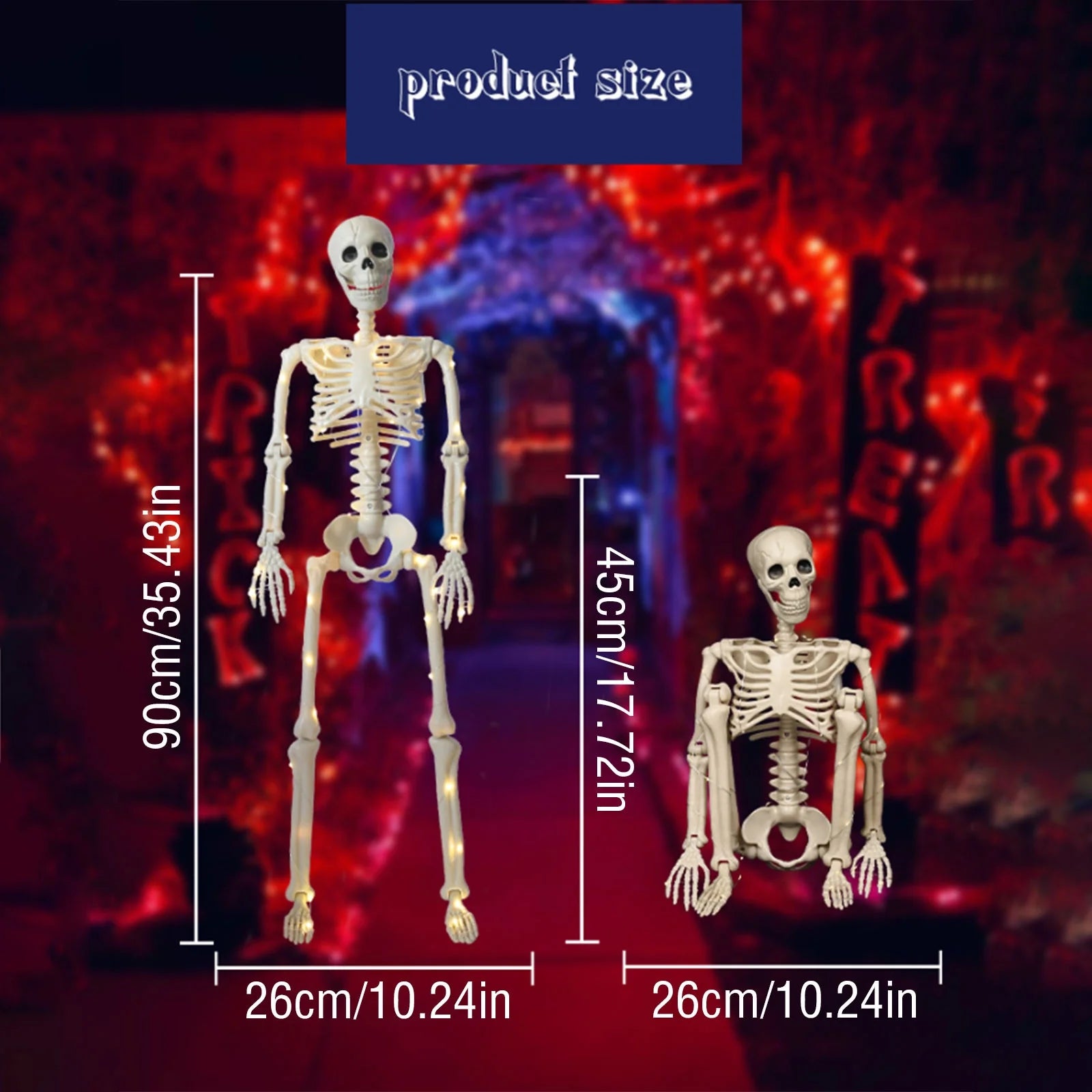Halloween Skeleton LED Light up Pose Stay Halloween Skeleton Full Body Posable Movable Jonints for Halloween Decoration