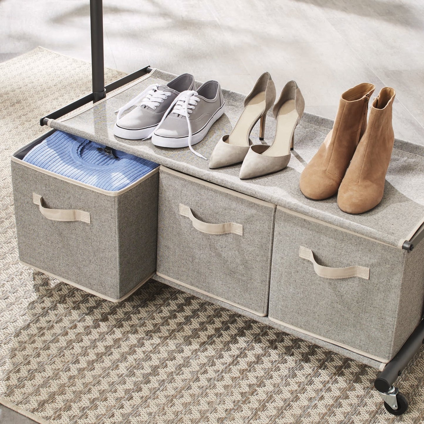 2 Tier Garment Rack with 3 Drawer Closet Organizer, Laundry Room Organizer , Gray