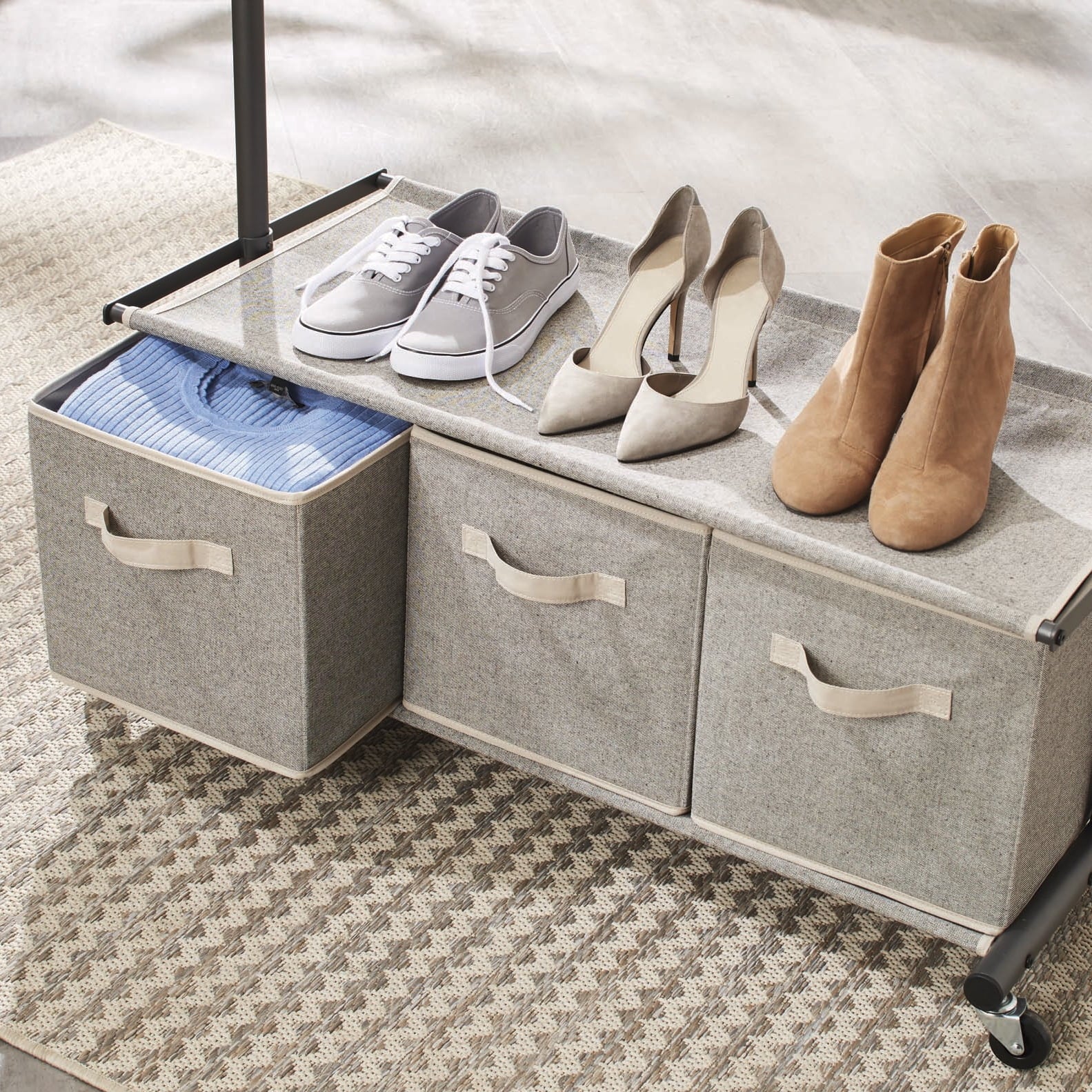 2 Tier Garment Rack with 3 Drawer Closet Organizer, Laundry Room Organizer , Gray