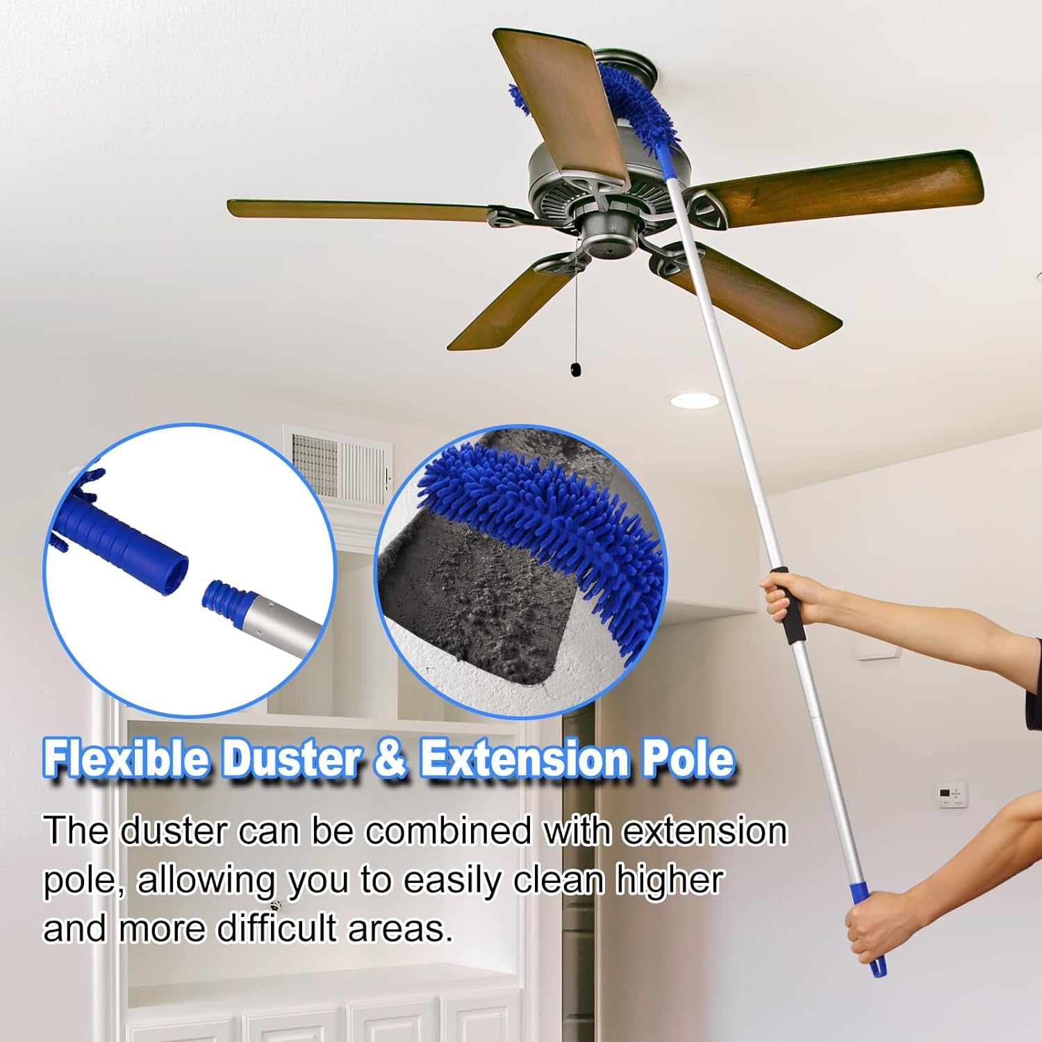 Car Wash Brush Kit Mitt Mop Sponge with Long 62'' Handle, 1 Chenille Scratch-Free Replacement Head, Windshield Window Squeegee,Car Duster,Car Detailing Brushes,Tower,Car Cleaning Kit for Cars RV Truck