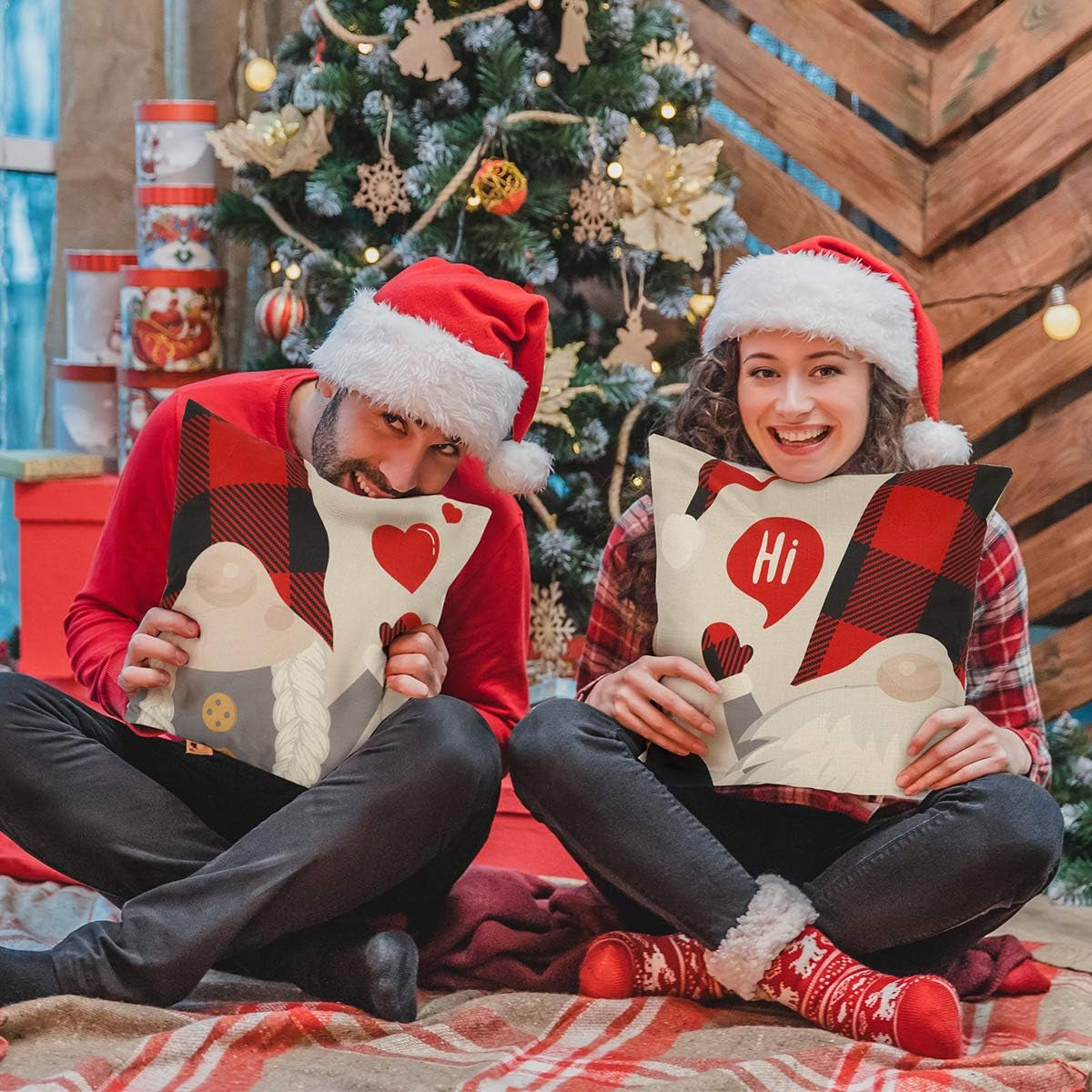 Gnome Christmas Pillow Covers 18X18 Set of 4, Christmas Decorations Pillow Cases Decorative Throw Pillow Covers, Pillowcase Xmas Decoration