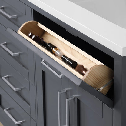 Dark Charcoal Bathroom Vanity with Engineered Marble Countertop and Framed Wall Mirrors 