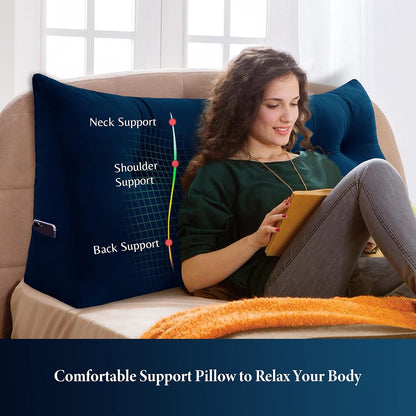 Large Headboard Pillow Wedge Bed Rest Reading Pillow Daybed Pillows Triangular Headboard Wedge Pillows Bolster Gap Filler Triangle Back Cushion Long Wedge Pillow, Velvet Deep Blue Twin