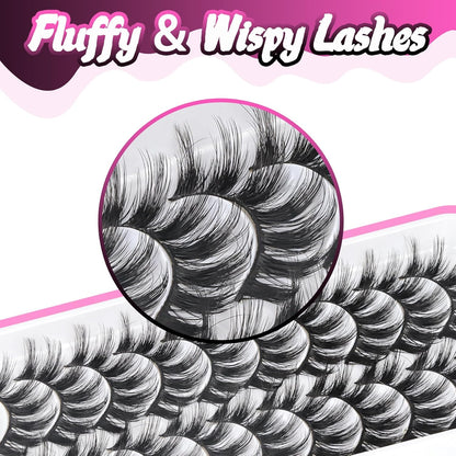 Lashes Fluffy Wispy Faux Mink Eyelashes Criss-Cross False Lashes 10 Pairs Pack Fake Eyelashes for Women (3D07)