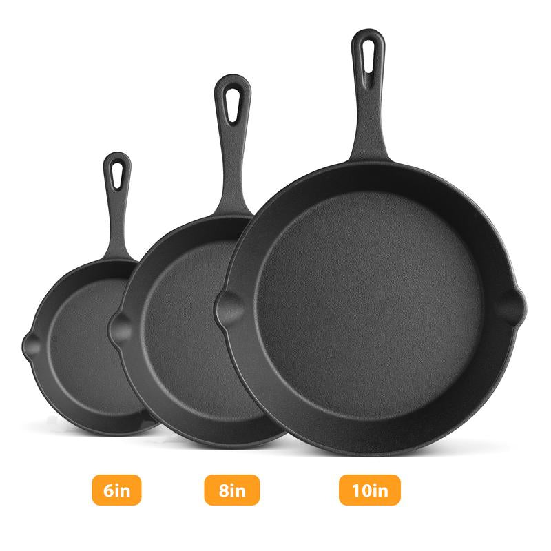 Cast Iron Skillets 3/4/5 PCS, Pots and Pans Set for Professional Restaurant Chef Quality, Pre-Seasoned Cookware Set - 4‘’,5.5“,6“, 8“, 10“ Fry Pans, Skillet Multi-Functional with Ergonomic Handles - for Frying, Saute, Cooking, Pizza