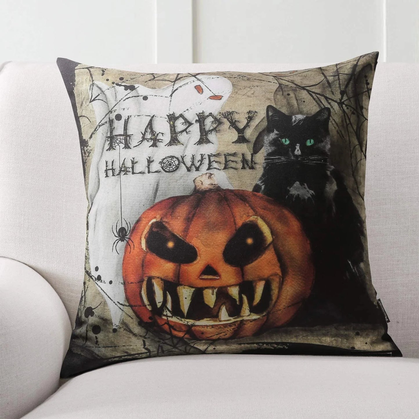 Halloween Holiday Collection Decorative Throw Pillow Cover, 18" X 18", Night Crow, 4 Pack