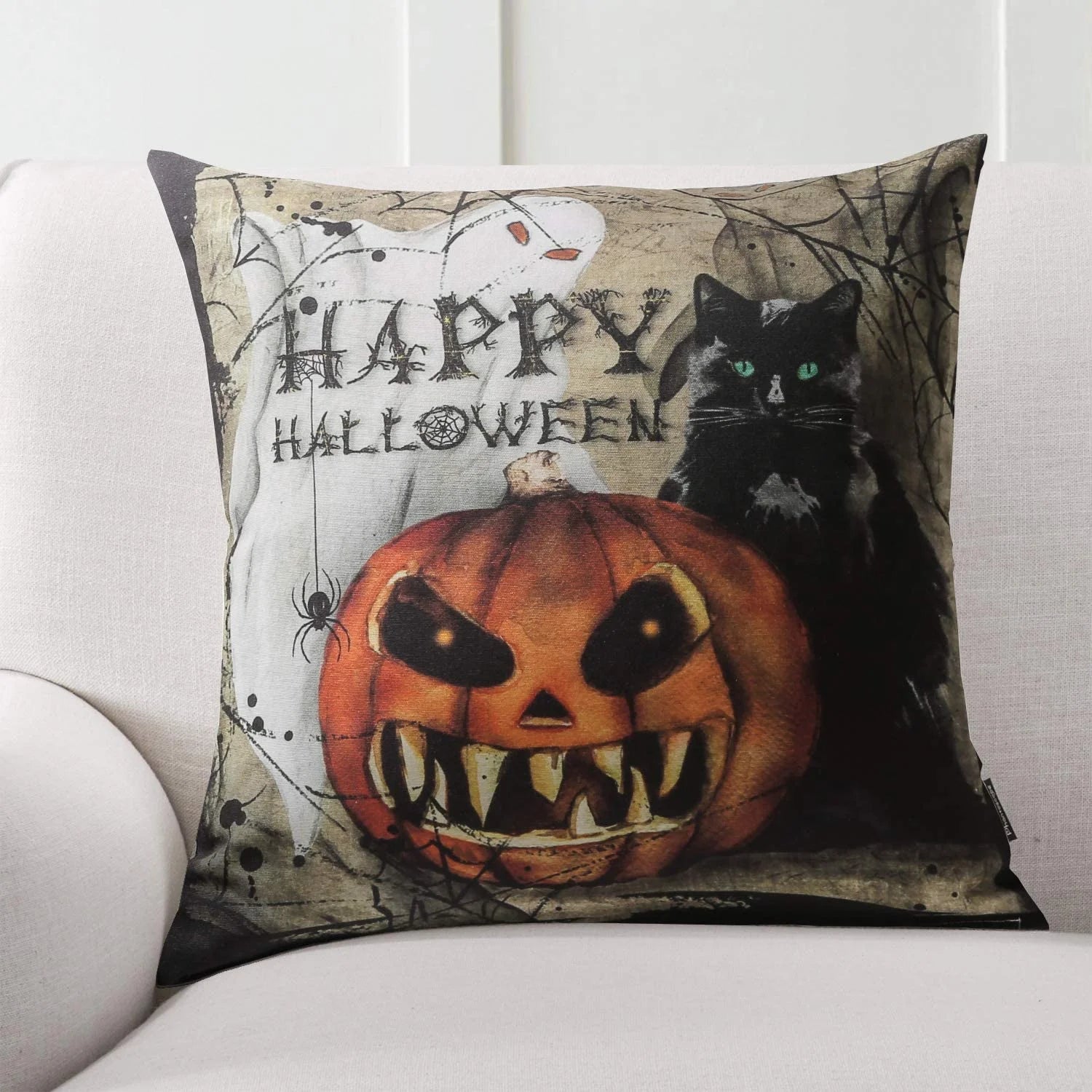 Halloween Holiday Collection Decorative Throw Pillow Cover, 18" X 18", Night Crow, 4 Pack
