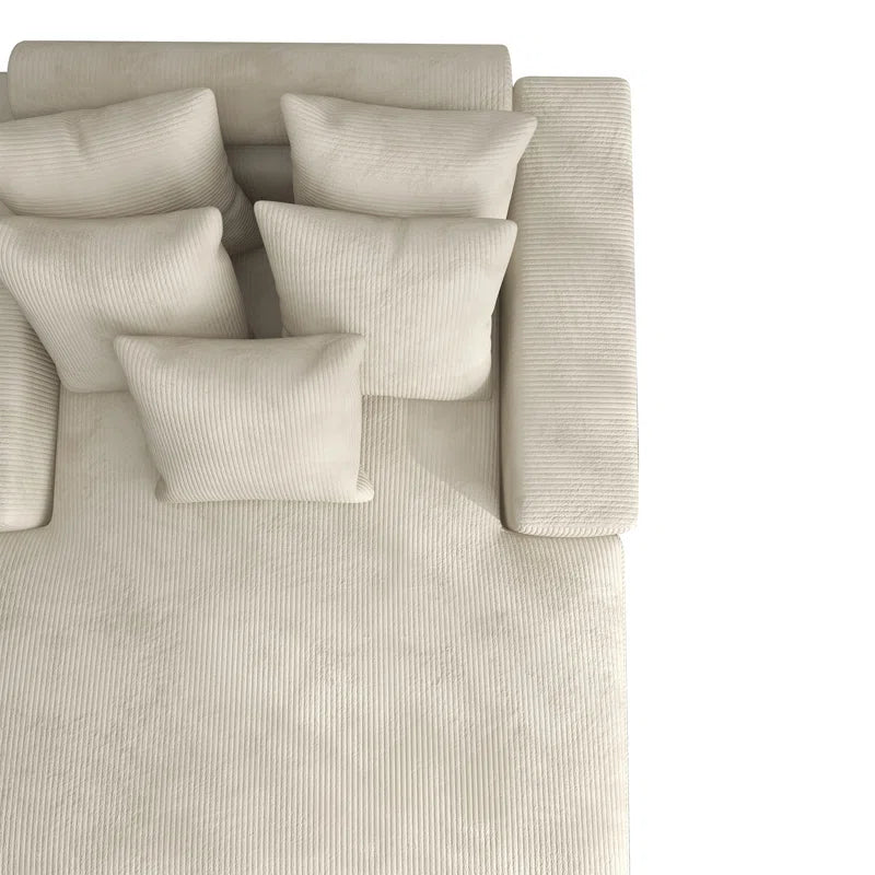 Braidon 59" Wide Upholstered Corduroy Sofa Couch with 5 Pillows