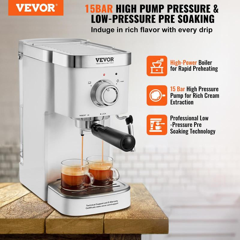 Espresso Coffee Machine, 15Bar Semi-Automatic Espresso Maker with Milk Frother Steam Wand, Professional Cappuccino Latte Machine with High-Power Boiler & Removable Water Tank, NTC Control System