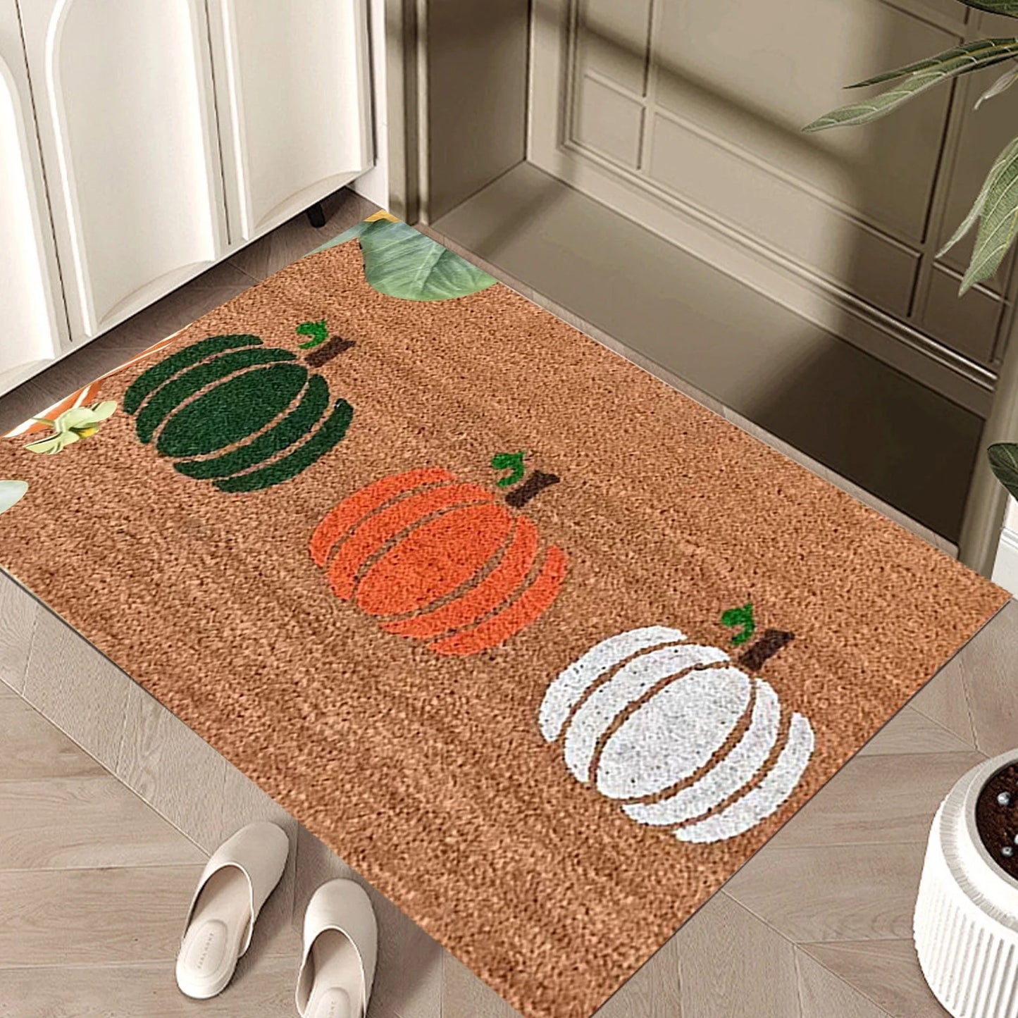 Pumpkin Area Rug Bright Pumpkin Floor Mats Slip Resistants Earth Floor Mats for Front Door Bathroom Kitchen Room 19.67×31.49In