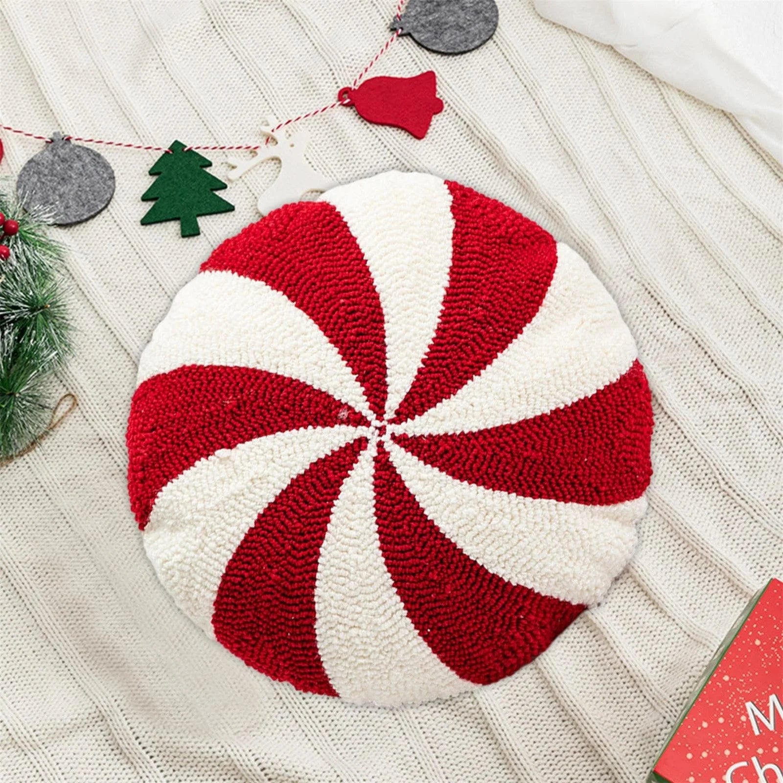Christmas Candy Cane Pillow Christmas Throw Pillows Peppermint Pillows Red and White Christmas Decorations Cute Plush Pillow Christmas Decorative Lollipop Pillow for Couch Cushion